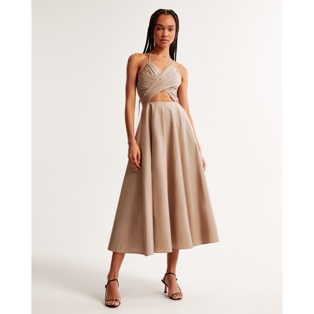 Abercrombie & Fitch Beige Midi Dress with Cutout